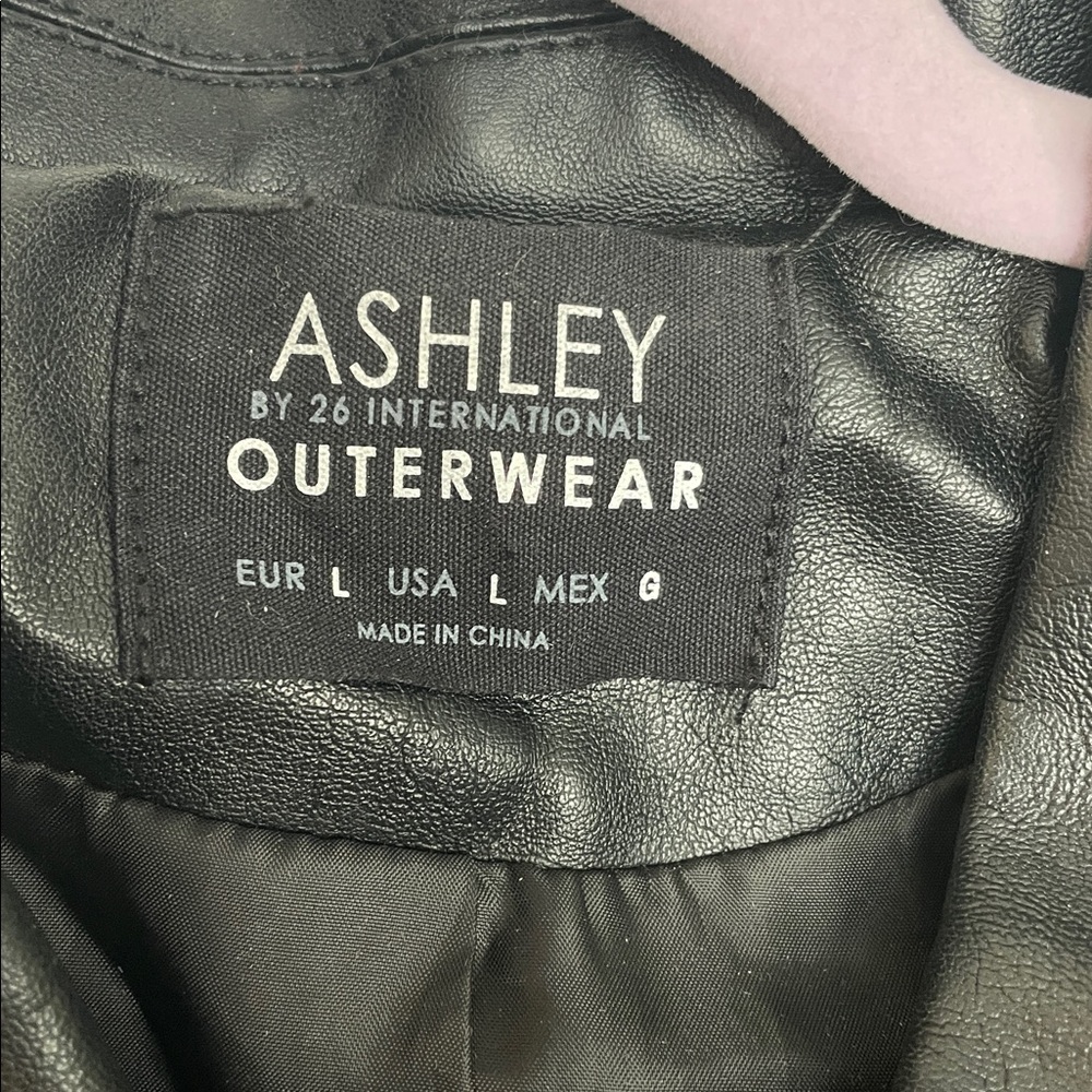 ASHLEY BY 26 INTERNATIONAL BLACK VEGAN LEATHER GRAFFITI BIKER CORE JACKET SZ L - Picture 6 of 8